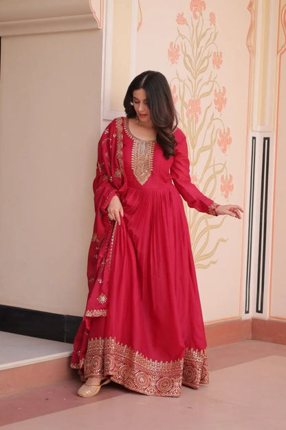 Readymade Georgette Gown with Dupatta Perfect for Diwali Outfit RE