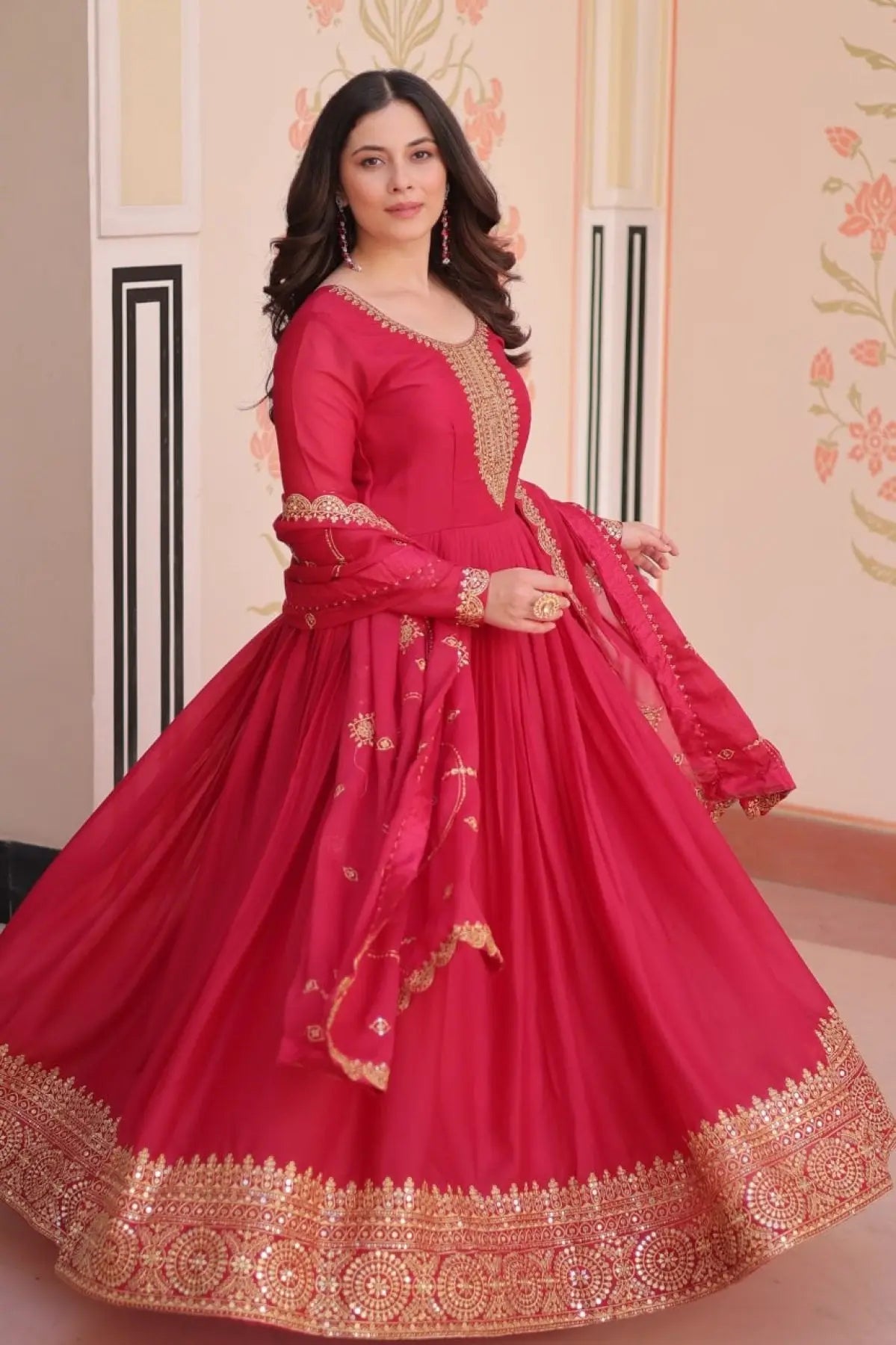 Readymade Georgette Gown with Dupatta Perfect for Diwali Outfit RE