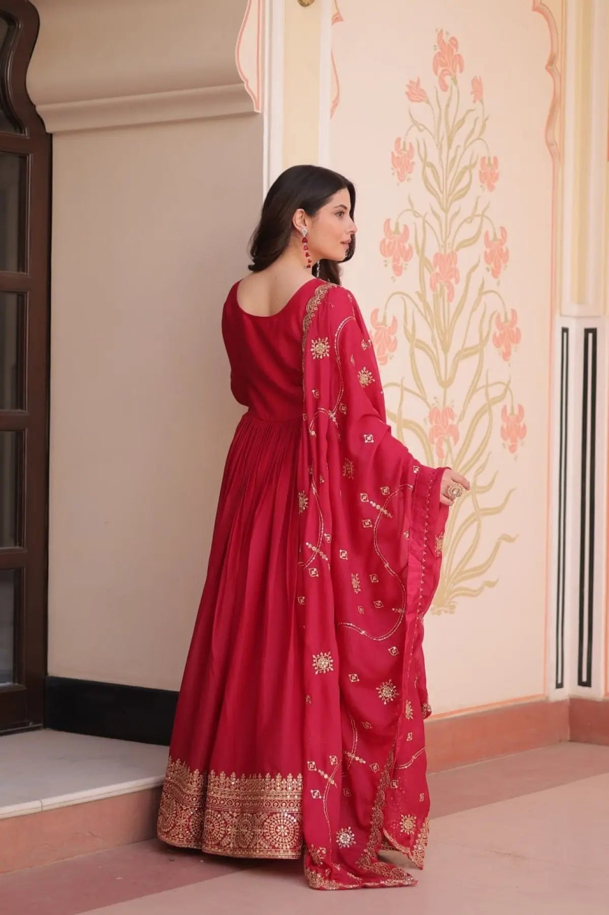 Readymade Georgette Gown with Dupatta Perfect for Diwali Outfit RE