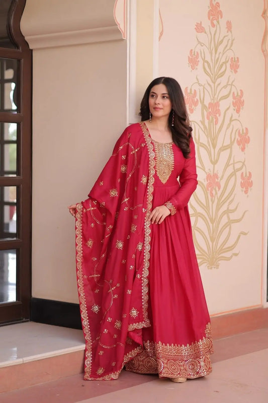 Readymade Georgette Gown with Dupatta Perfect for Diwali Outfit RE