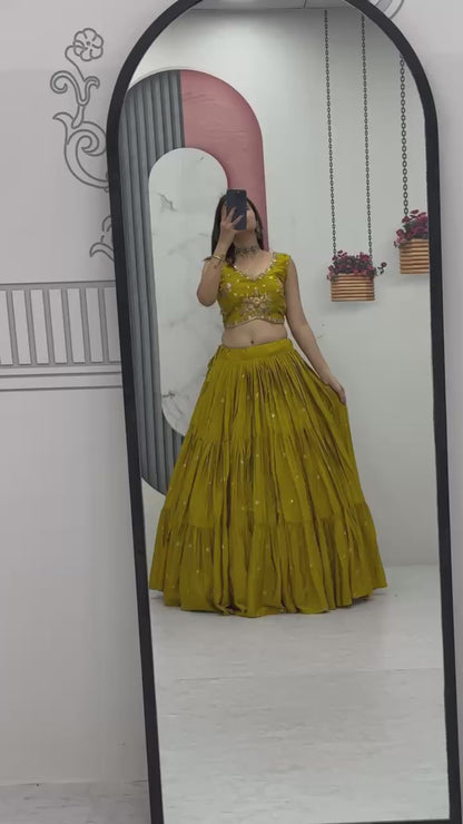 Elegant Yellow Purple embroidered Lehenga Choli for Indian Festival