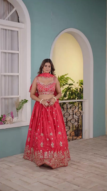 Red Embroidered Silk Lehenga Choli for Women | Designer Bridal & Party Wear Set