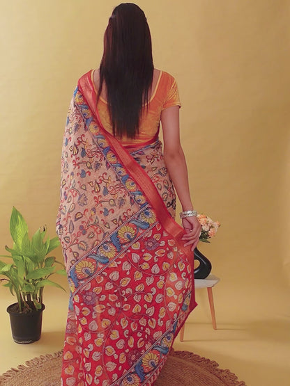 Designer Jacquard Patta Linen Cotton Saree with Floral Digital Print & Zari Border – Festive Ethnic Wear