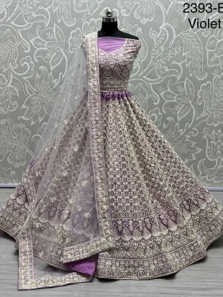 Purple Bridal Lehenga Choli with Heavy Net Sequins Work for Designer Wedding Outfit RE