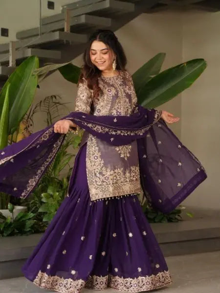 Sharara Suit with Coding Embroidery Work at Party Wear RE