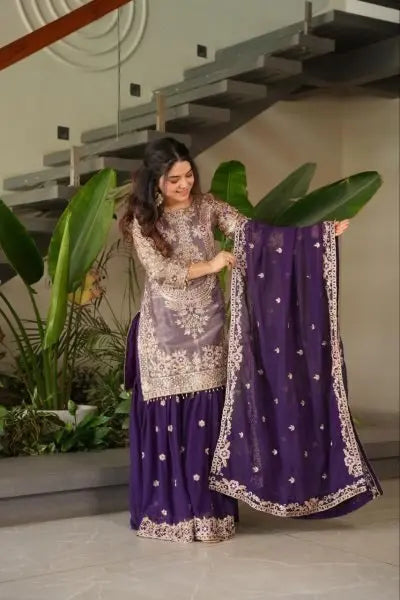 Sharara Suit with Coding Embroidery Work at Party Wear RE