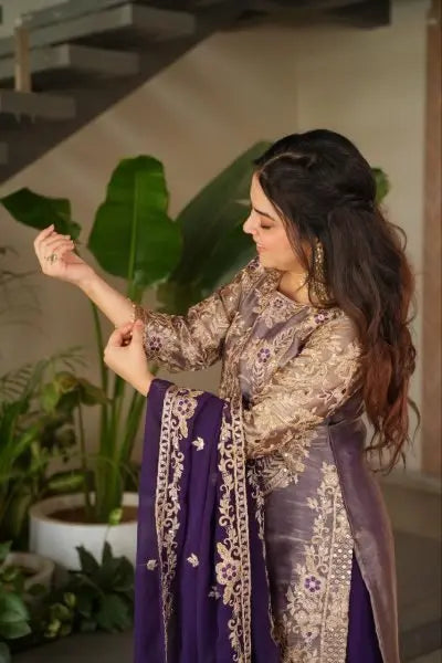 Sharara Suit with Coding Embroidery Work at Party Wear RE