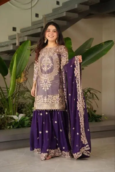 Sharara Suit with Coding Embroidery Work at Party Wear RE