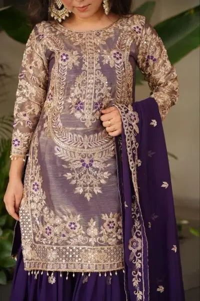 Sharara Suit with Coding Embroidery Work at Party Wear RE
