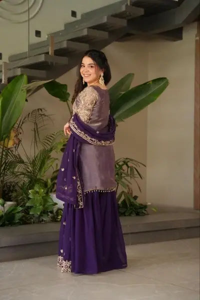 Sharara Suit with Coding Embroidery Work at Party Wear RE