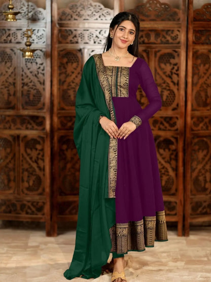 Vichitra Silk Embroidered Kurti Set with Jacquard Lace Dupatta for Weddings/Silk Long Sleeve Kurti /At Low Price/Festive Wear/ RE
