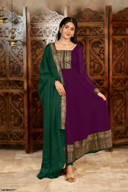 Vichitra Silk Embroidered Kurti Set with Jacquard Lace Dupatta for Weddings/Silk Long Sleeve Kurti /At Low Price/Festive Wear/ RE