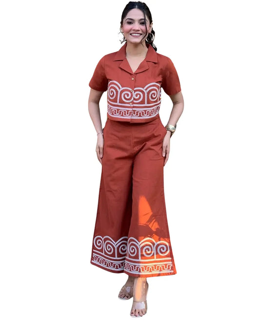 Orange Color EmbroideOrange Cotton Co-Ord Set For Women's and Girls Size-M BazaarBag