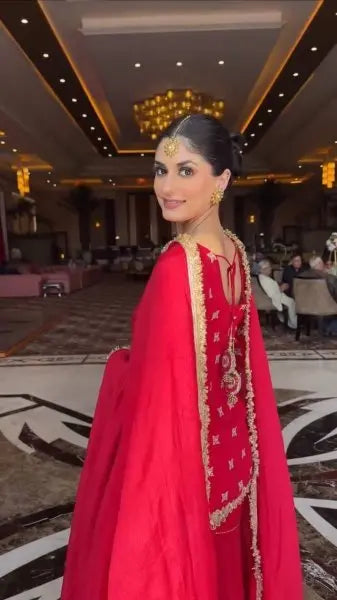 Radiant Red Faux Georgette Sharara Suit with Lace Dupatta for Diwali Party Collection RE