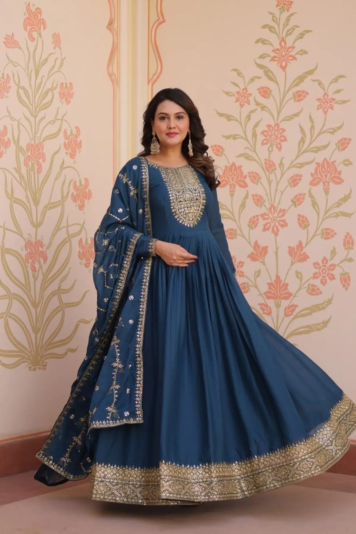 Readymade Georgette Gown with Dupatta Perfect for Diwali Outfit RE