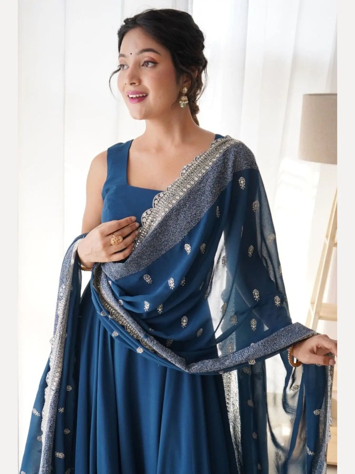 Rama Georgette Gown with Heavy Dupatta At Manufacturer Price for Weddings RE