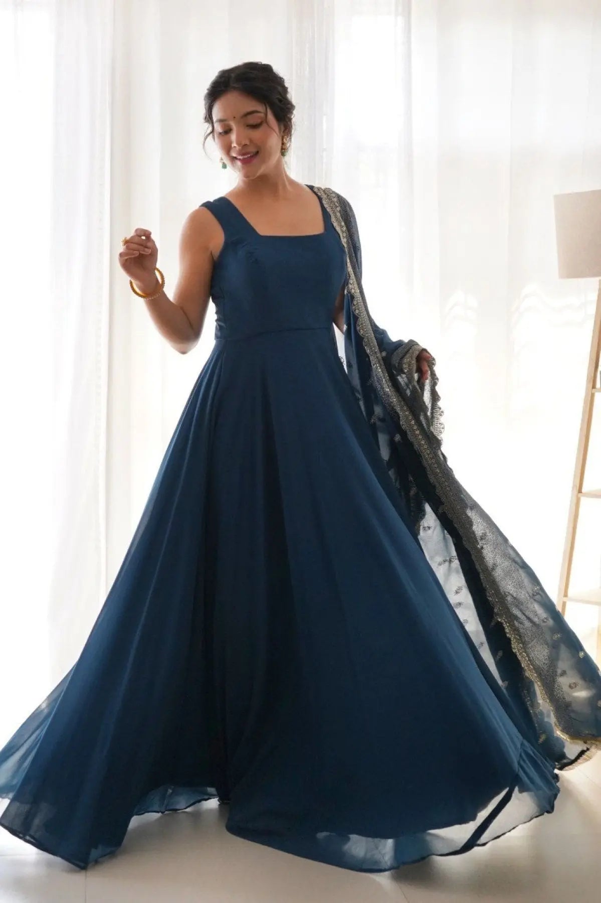 Rama Georgette Gown with Heavy Dupatta At Manufacturer Price for Weddings RE