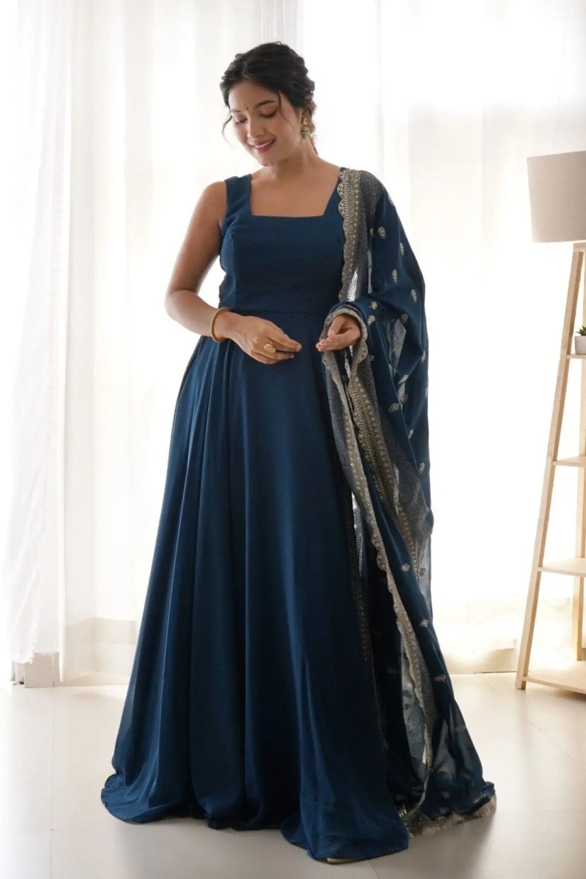 Rama Georgette Gown with Heavy Dupatta At Manufacturer Price for Weddings RE