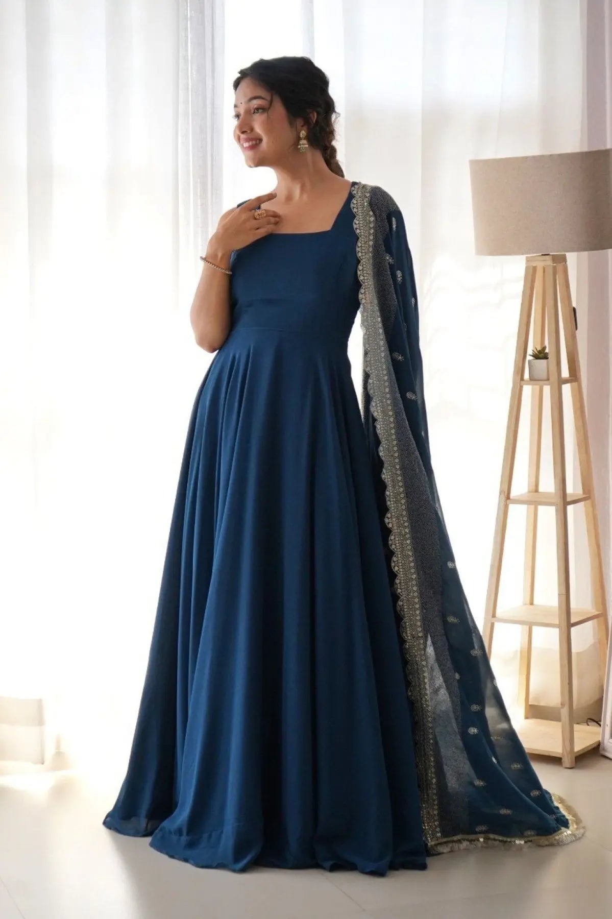 Rama Georgette Gown with Heavy Dupatta At Manufacturer Price for Weddings RE