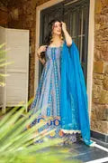 Party Wear Sky Blue Color Jimmy Organza Silk Anarkali Gown SC