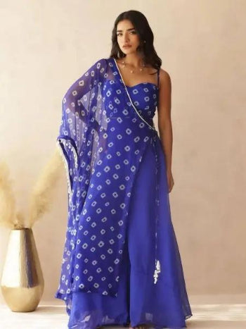 Trendy Pink Fox Georgette Palazzo Set with Dupatta and Stylish Bustier at Low Price RE