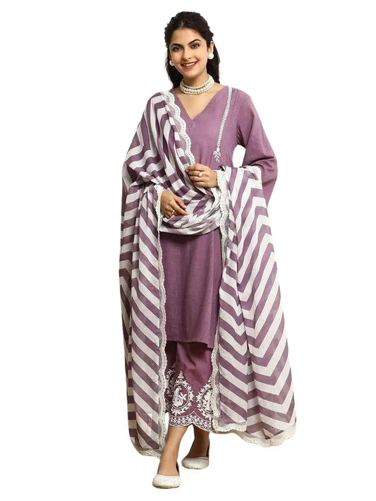 Women's Embroidered Kurta & Pant With Dupatta Set Size -XXL BazaarBag