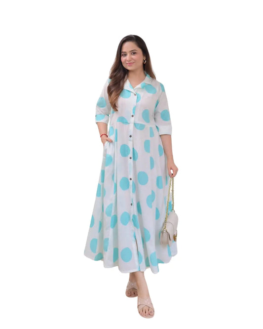 Floral print Blue 3/4 quarter sleeve A Line A-Line printed kurti Size -M BazaarBag