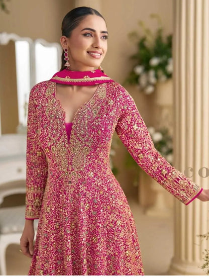 Sayuri Parampara Free Size Stitched Georgette Gown Premium Partywear 3 Piece Set RE
