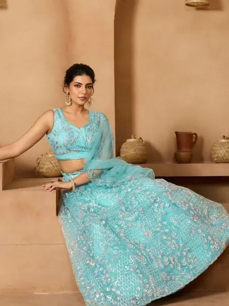 Premium Net Lehenga with Sequins and Stone Accents for Party Look / RE