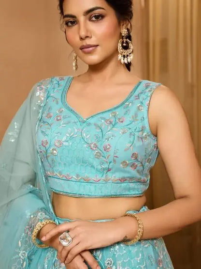 Premium Net Lehenga with Sequins and Stone Accents for Party Look / RE