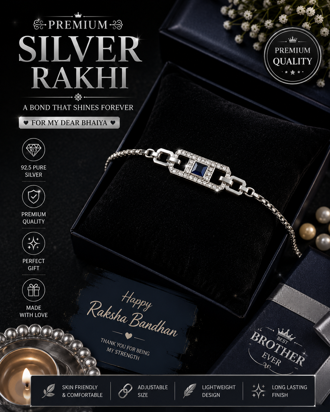 silver  Braslet rakhi for brother