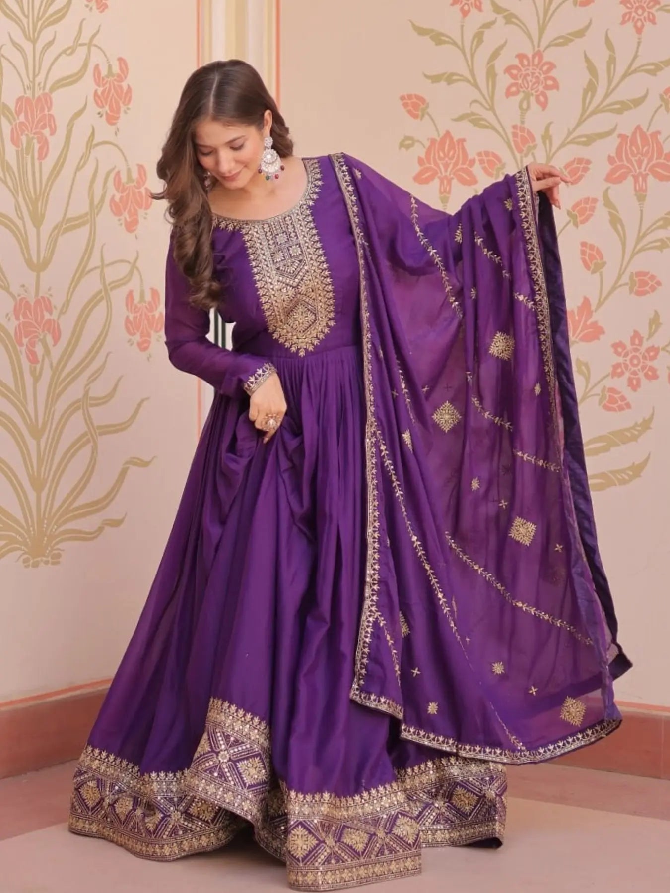 Readymade Georgette Gown with Dupatta Perfect for Diwali Outfit RE