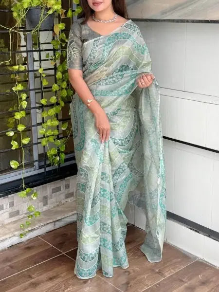 Teal & Dusty Pink Linen Cotton Saree with Copper Zari Hand Khatha Embroidery – Elegant Festive Wear Drape RE