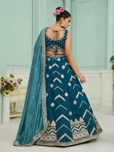 Silk Lehenga Choli with Thread and Stone Embroidery Work for Bridal Reception ( SEMISTITCH LEHENGA) RE