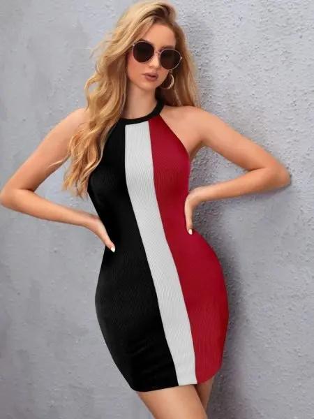 Designer Lycra Women's Colourblocked Black Bodycon Dress_Bodycon Midi Dress Attractive Sister