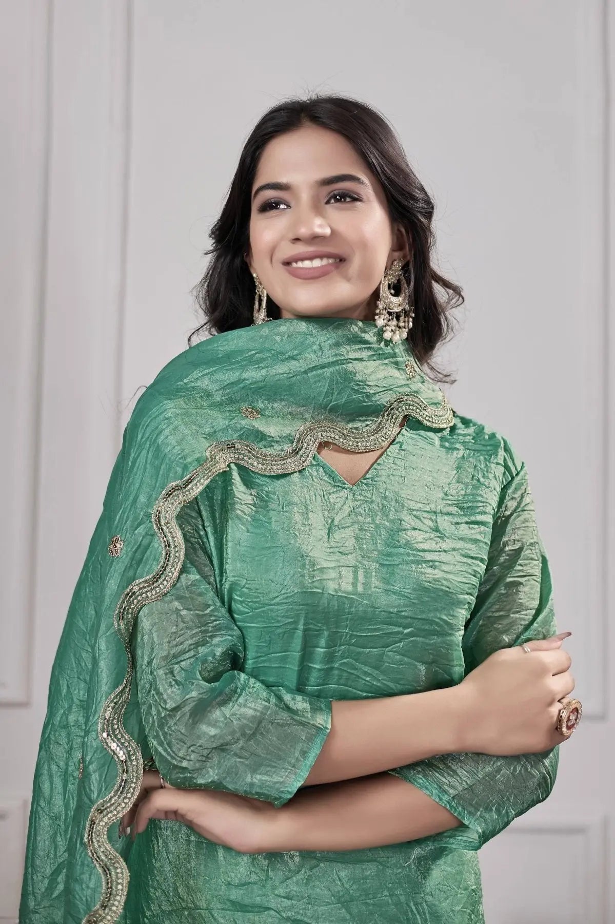Trendy Gold Crushed Silk Embroidery Sharara Set with Dupatta Ready to Wear Festive Look RE