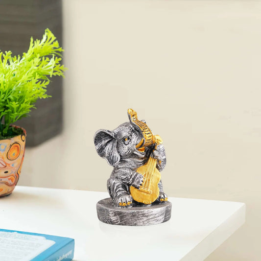 M/S PREM CRAFTS  Resin Elephant Playing Musical Instrument Showpiece For Home Dcor Living Room Bedroom Table Top -3 M/S PREM CRAFTS