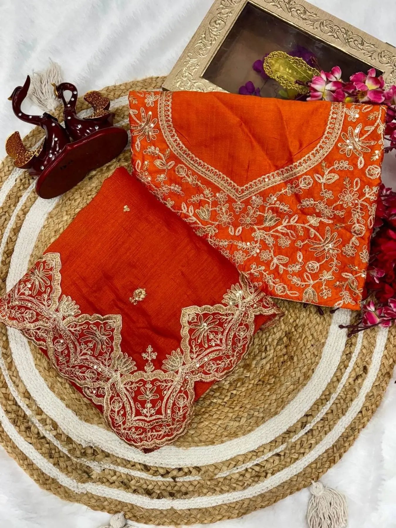 Vichitra Silk Saree with Sequin Cording Work Wholesale Festive Wear with Designer Blouse RE