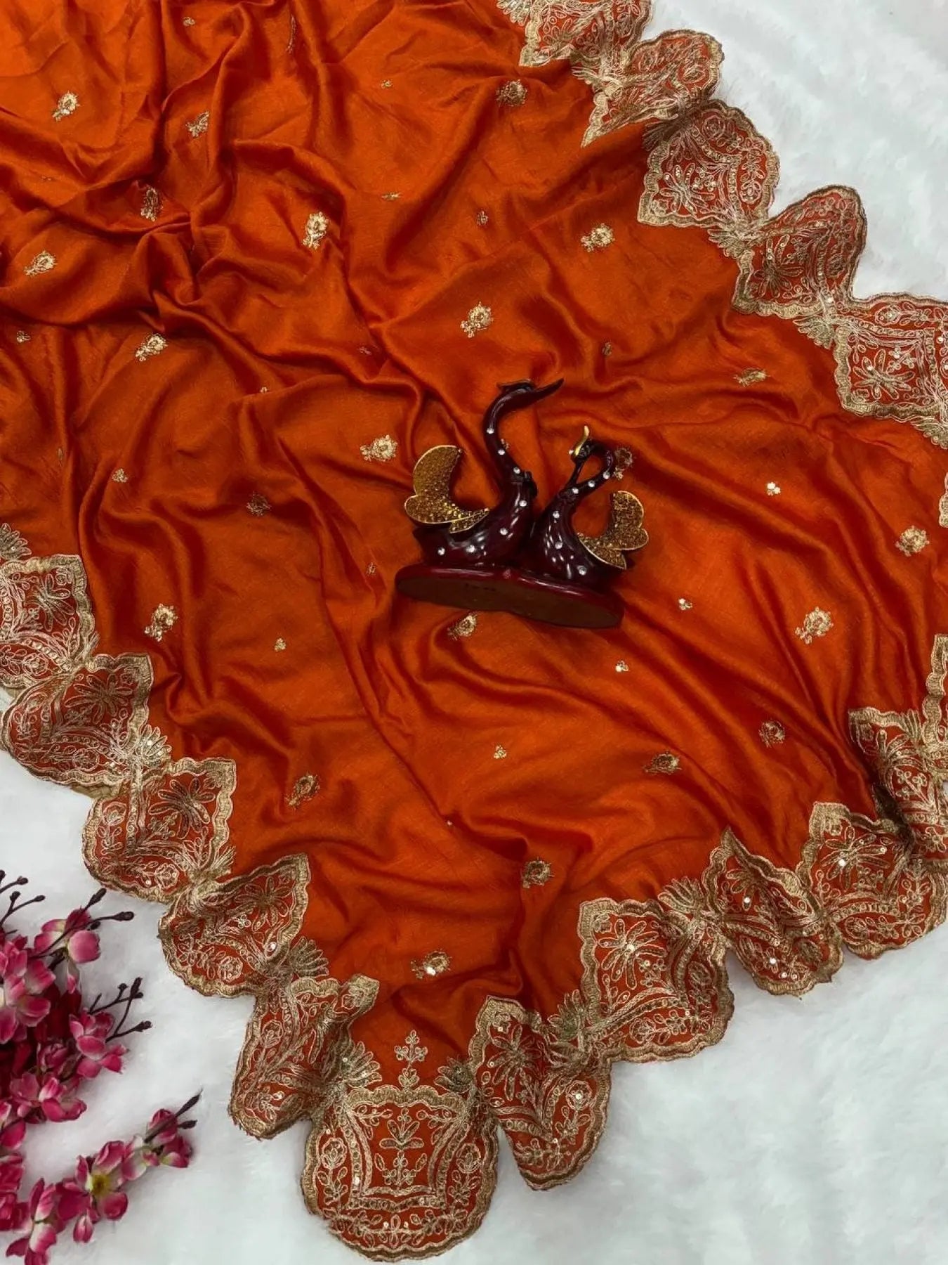 Vichitra Silk Saree with Sequin Cording Work Wholesale Festive Wear with Designer Blouse RE