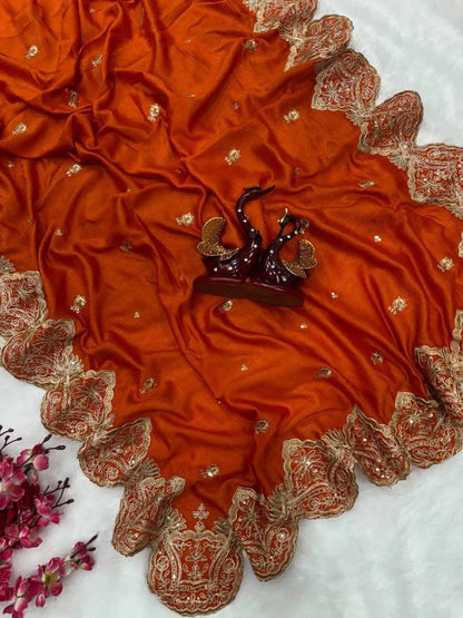 Vichitra Silk Saree with Sequin Cording Work Wholesale Festive Wear with Designer Blouse RE