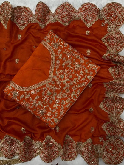 Vichitra Silk Saree with Sequin Cording Work Wholesale Festive Wear with Designer Blouse RE
