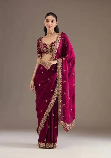 designer silk saree for weddings with heavy embroidered blouse RE