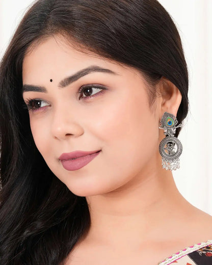 latest Silver plated oxidised Radha Krishna earrings & Silver Beads Ethnic Jhumka/Jhumki Attractive Sister
