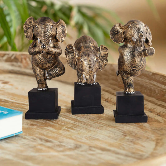 M/S PREM CRAFTS  Polyresin Elephant Showpiece Statue and Artifacts for Home Decor, Living Room, Table Decoration for Gifting, Interiors and Diwali Decoration Golden (Set Of 3) M/S PREM CRAFTS