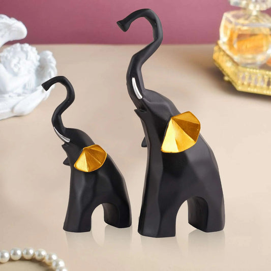 M/S PREM CRAFTS  Polyresin Elephant Showpiece Statue and Artifacts for Home Decor, Living Room, Table Decoration for Gifting, Interiors and Diwali Decoration Black (Set Of 2) M/S PREM CRAFTS