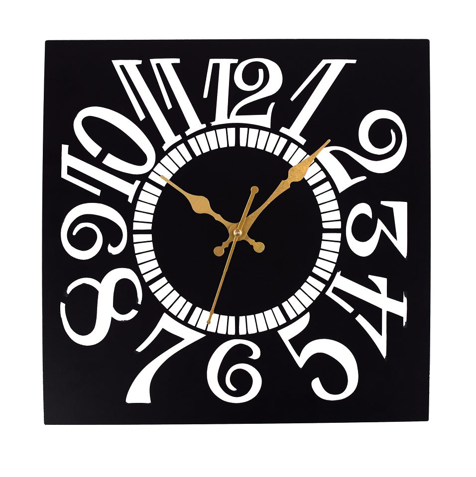 Metal Black- Square English No Wall Clock|Metal Wall Clock For Office|Metal Wall Clock For Home|Metal Look Designer Wall Clock|Hanging Decorative Wall Clock|Without Glass Wall Clock|0x38x38CM| (544-Square English No)