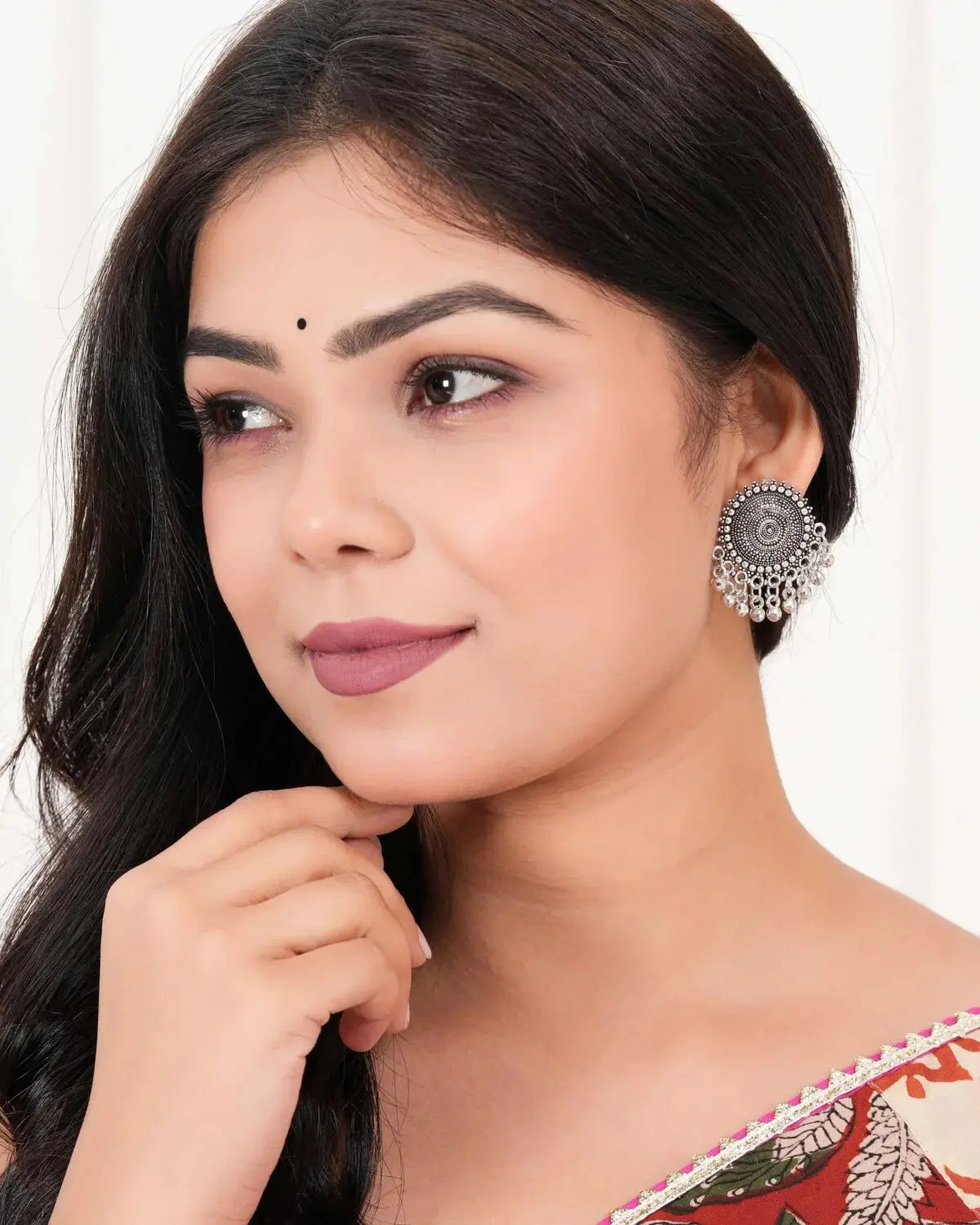 Women’s Silver Circle Long Three Rhinestone Unique Western Earrings for Women Party Wear Attractive Sister