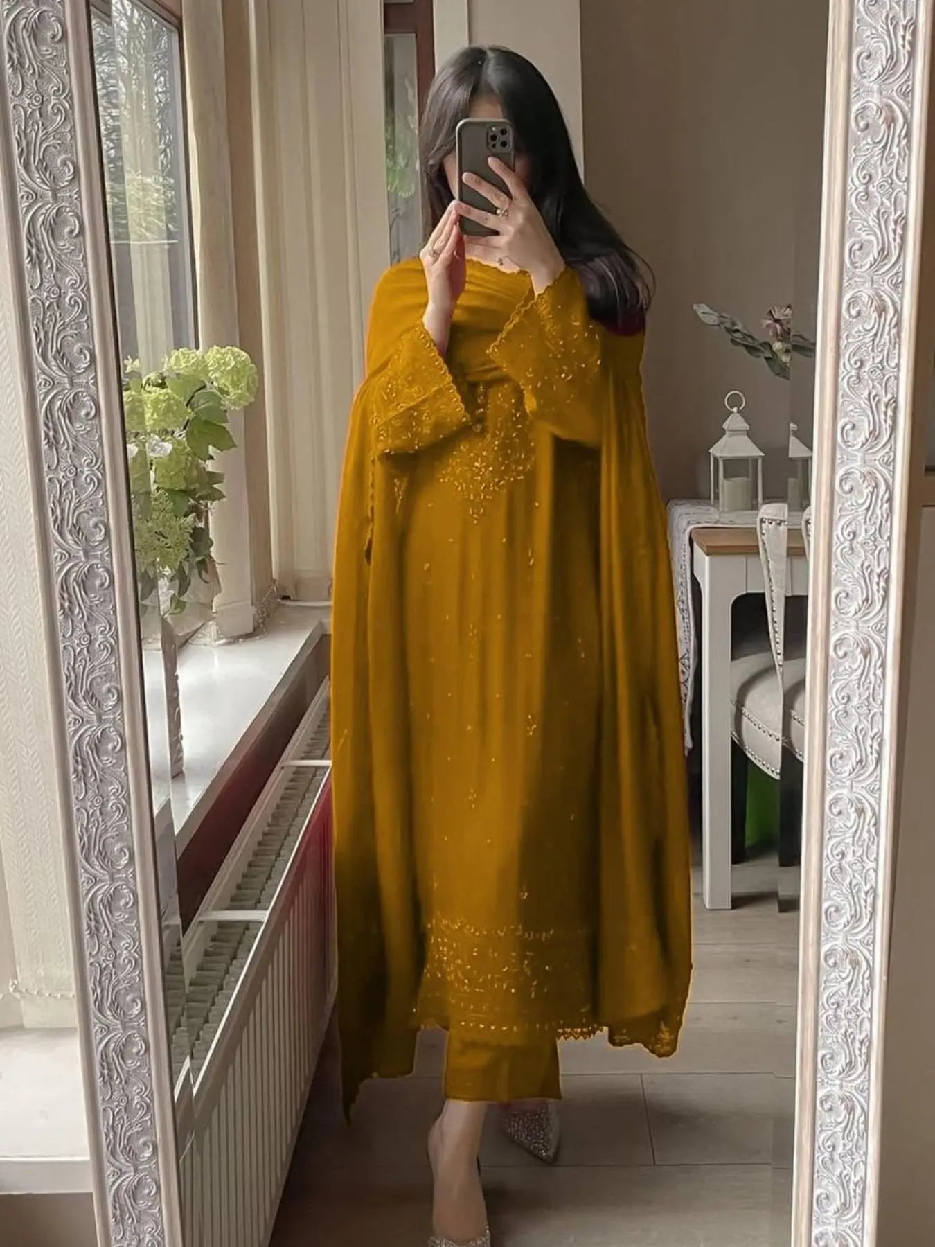 Georgette Suit with Palazzo and Sequence Work Dupatta for Wedding Outfit / Festival Wear RE